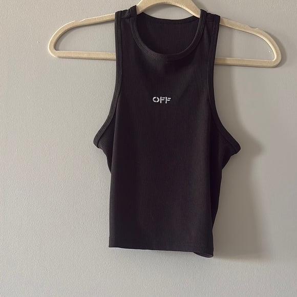 Off-White Tops - Off-White brand Black with white ‘OFF’ stitched racer back cropped tank top.